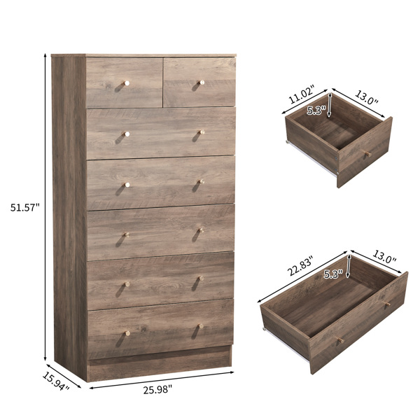 R279-9灰色 刨花板 贴麻面三胺 66*40*131cm 5+2抽 抽屉柜 哑金把手-4
