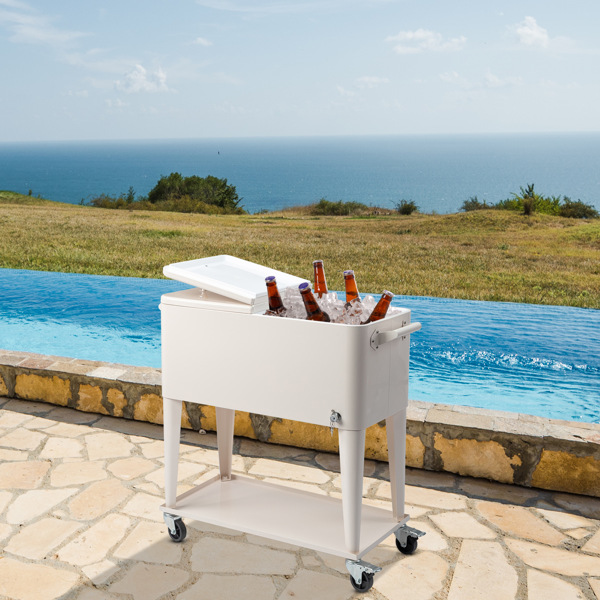 80QT 奶白色 冷冻保温推车 87.5*38.5*91cm 长方形 塑料箱体 铁脚管 冷冻保温-23