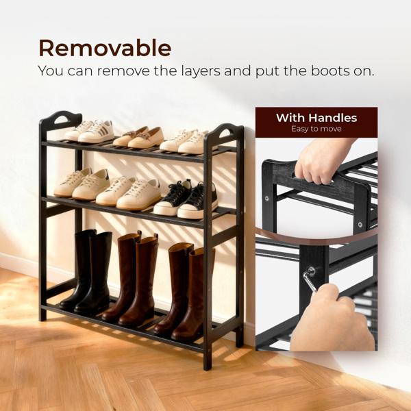 手提4层 12根条 竹制 68*25*73cm 鞋架 黑色-5