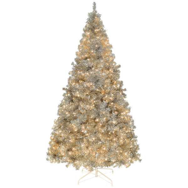 8ft 银色 500灯 暖色8模式 1350枝头 自动树结构 PET材质 圣诞树 美规-2