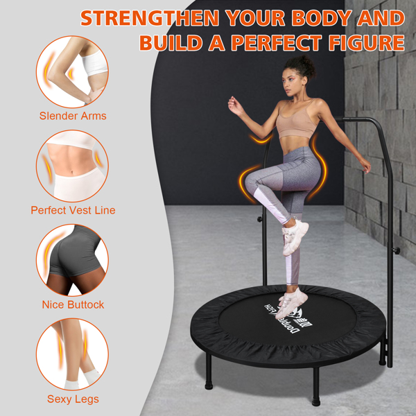 高品质可调节泡沫手柄迷你蹦床 40 英寸 - 最大承重 400 磅，黑色矩形成人健身回弹器 - 室内外锻炼的理想之选--不支持self-pick up且不支持指定仓库发货-4