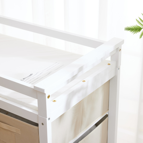 白色 油漆面 松木 木框 顶部可拆卸 87*53*87.5cm 儿童木床 3布抽+1布袋 换尿布台-13