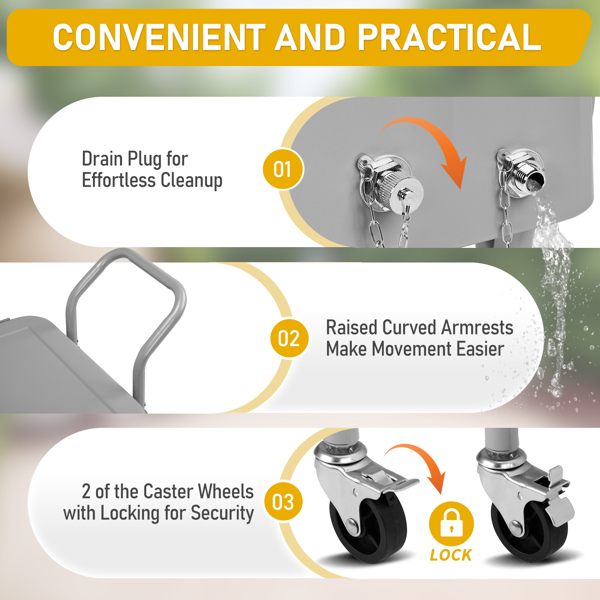 80QT  银灰色  麻花设计腿型 单边上下翻盖  冷冻保温推车  106X39X91.5cm  长方形  铁  不带托盘 带排水管-10