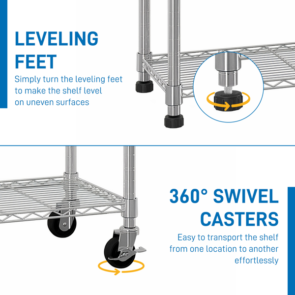  六层自由组合拆装带1排侧边挂钩  带调节脚与轮   铁 可自由调节层间距 家用层架 117*45*208cm 烤漆银 N001-13