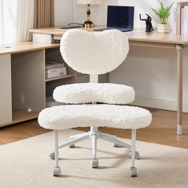 人造兔毛冥想椅加强版，带轮盘腿椅，ADHD椅，交叉式办公椅，带腰部支撑和可调节凳子，灵活设计，适合坐立不安的人，米色-10