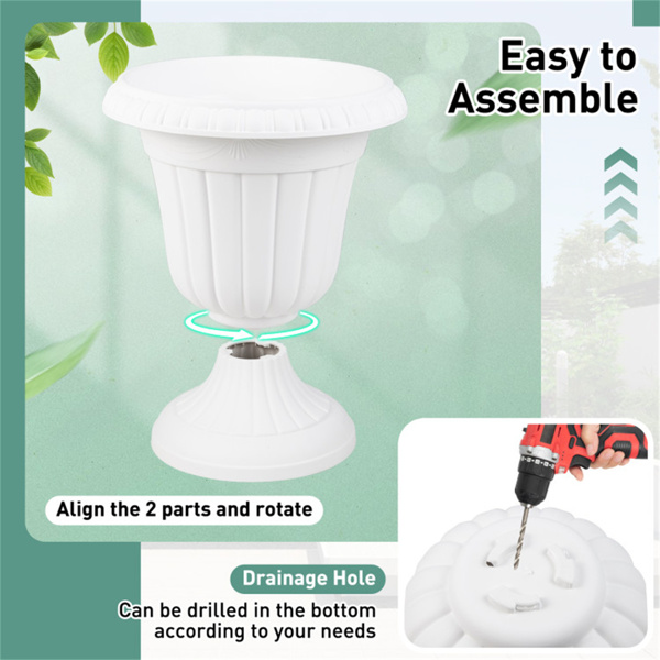 一套2个复古瓮花盆，防风雨PP花盆，带可选排水孔，适合室内外使用-白色-5