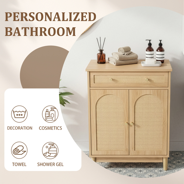 原木色   刨花板三胺贴面带藤面 60*30*80cm 1抽2门 浴室立柜-13