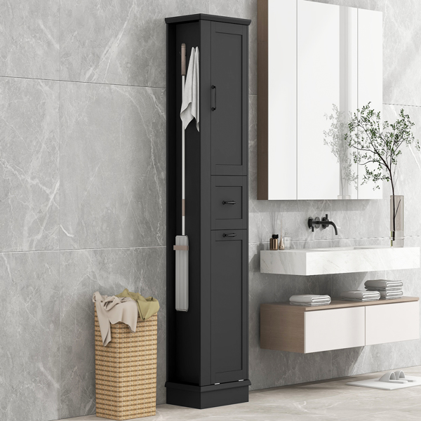 现代高款储物柜 – 翻盖式隔层，可调节搁板，承重80磅，缓闭式铰链，铝合金把手，是浴室和家居收纳的理想之选。-25