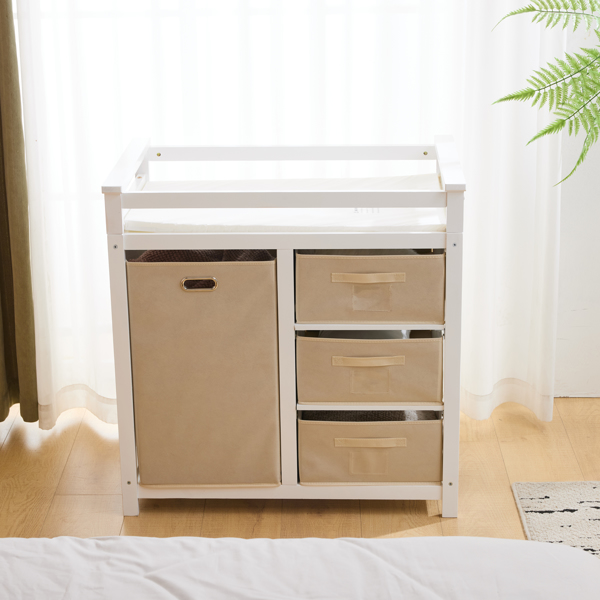 白色 油漆面 松木 木框 顶部可拆卸 87*53*87.5cm 儿童木床 3布抽+1布袋 换尿布台-19