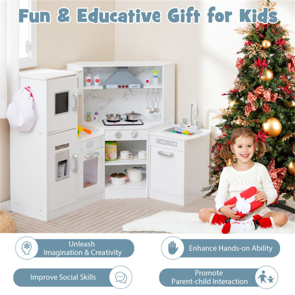 带制冰机和黑板的互动儿童游戏厨房，角落设计，带有逼真音效的假装烹饪套装-白色-13