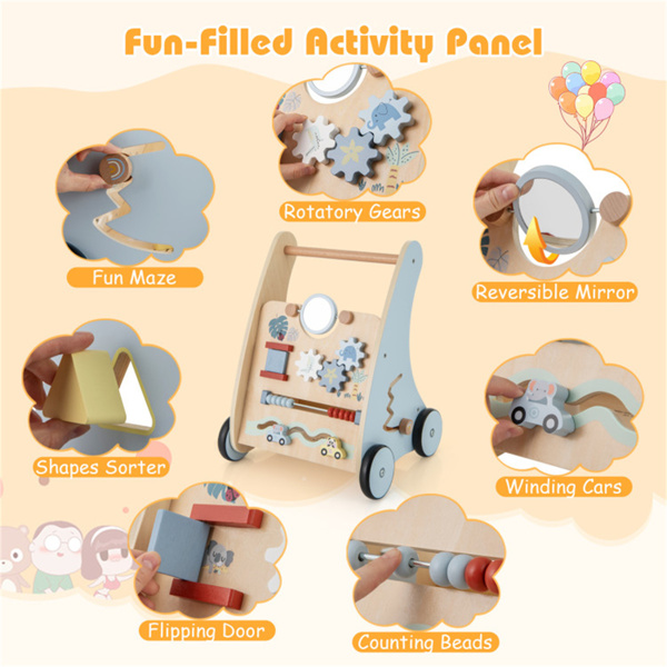 多功能婴儿活动学步车，反O型腿设计，带幼儿储物空间的木制学步车-8