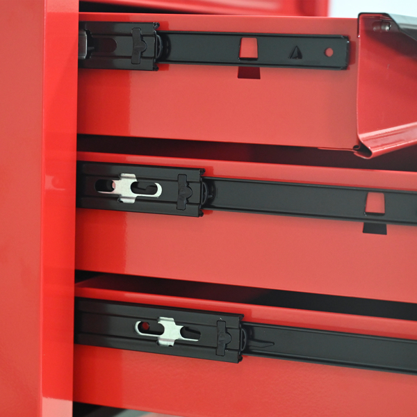 四抽屉多功能工具车，带轮金属滚动工具车，适用于车库、工作室、仓库、维修店——带不锈钢顶棚——红黑配色-18