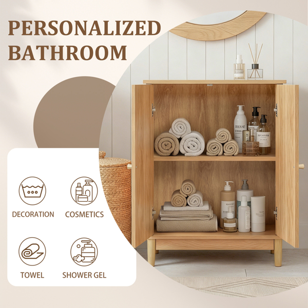 原木色   刨花板三胺贴面带藤面 60*30*80cm  双门 浴室立柜-13