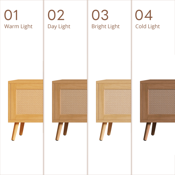 70英寸现代电视柜，配有藤编柜门，适用于最大80英寸的电视，带储物空间和电线孔，是客厅的理想娱乐中心。-9