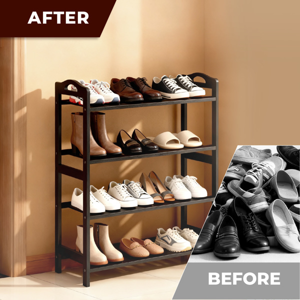 手提4层 12根条 竹制 68*25*73cm 鞋架 黑色-7