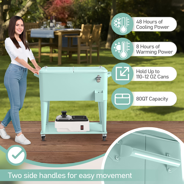 80qt 薄荷绿 冷冻保温推车 91*84.5*38.5cm 长方形 塑料箱体 冷冻保温 N001-4