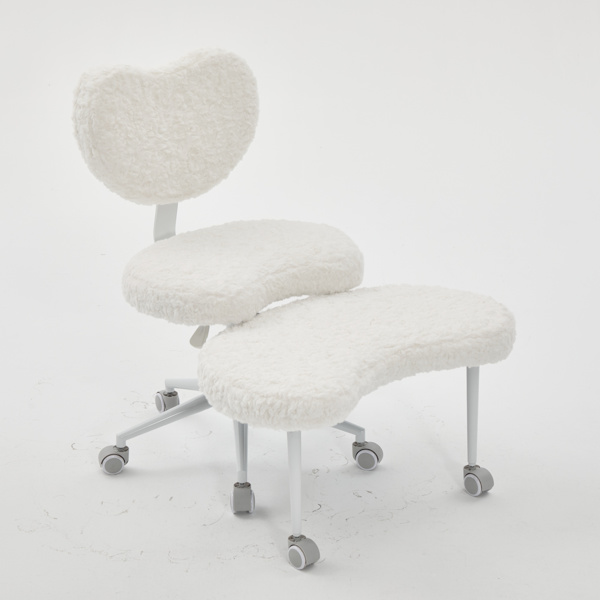 人造兔毛冥想椅加强版，带轮盘腿椅，ADHD椅，交叉式办公椅，带腰部支撑和可调节凳子，灵活设计，适合坐立不安的人，米色-18