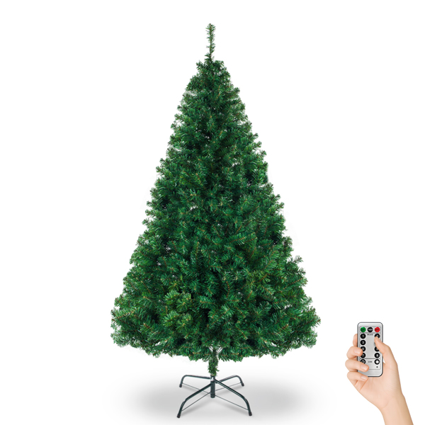 7ft 绿色 DIY 200灯 暖色8模式 1100枝头 PVC材质 圣诞树 美规-1