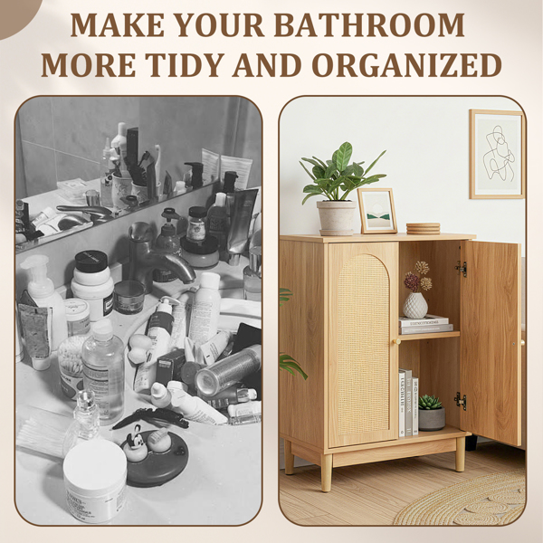 原木色   刨花板三胺贴面带藤面 60*30*80cm  双门 浴室立柜-17