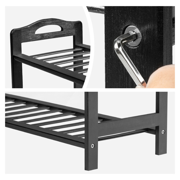 手提4层 12根条 竹制 68*25*73cm 鞋架 黑色-6