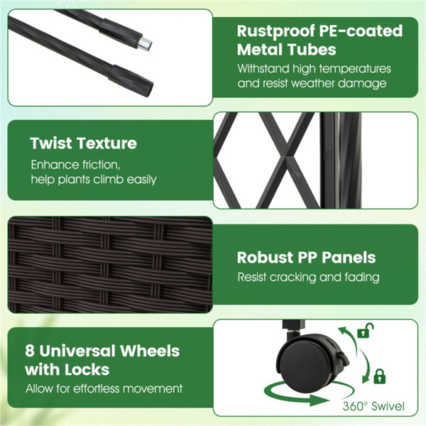 带花盆箱的二合一花园拱门-自动浇水系统，8个可锁定的轮子和PE涂层金属-4