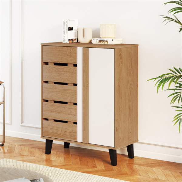 29.5“农舍鞋柜（天然+白色）-4层货架，3层可调节，9种高度设置-2