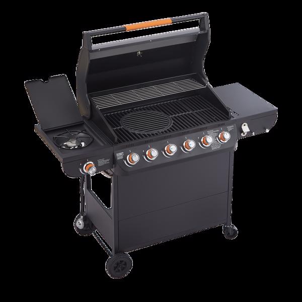 六燃烧器丙烷燃气烧烤炉，带侧炉，72000 BTU功率输出，不锈钢材质，配备铸铁烤架和侧边置物台，适用于户外烹饪、厨房和庭院后院。-15