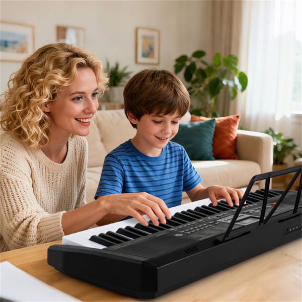 黑色61键数字钢琴键盘，带亮灯教学模式，200个节奏和双键盘功能，适合初学者-10