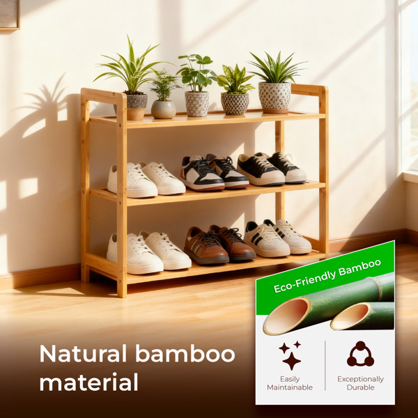 3层平板 竹制 68*25*51.5cm 鞋架 原木色-3