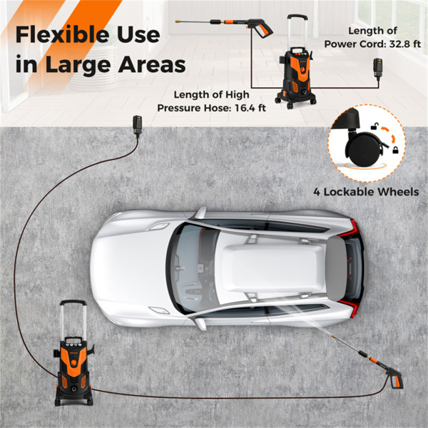 橙2300 PSI电动高压清洗机，带4个快速连接喷嘴和肥皂瓶，1900W大功率清洗机，适用于车道露台-4