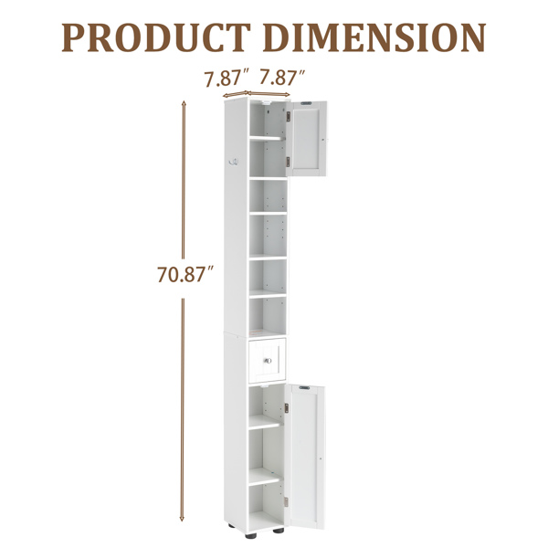 白色  密度板喷漆 竖纹 20*20*180cm 1抽2门4层 窄柜 浴室立柜-2