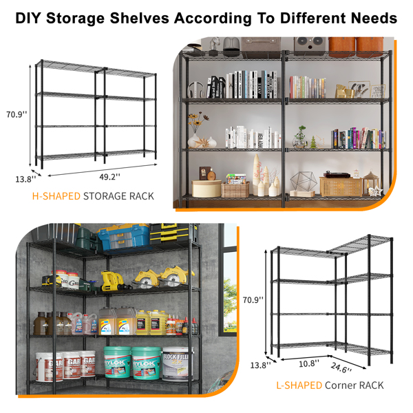  4层L型变换  可自由调节层间距 展示架 铁 125*35*180cm 喷粉黑 N001-12