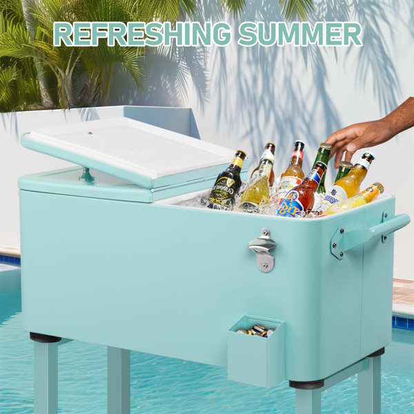 80QT  薄荷绿 上下可分离 冷冻保温推车 86*39*91cm   塑料箱体 铁脚管  冷冻保温  带单托盘-16