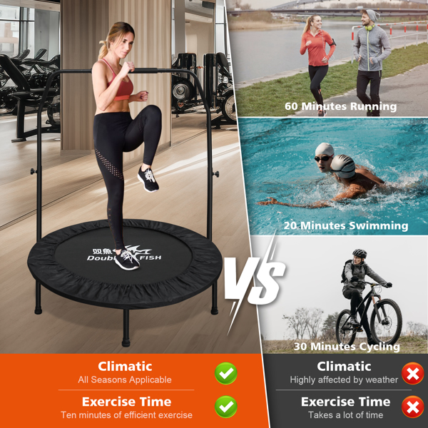 高品质可调节泡沫手柄迷你蹦床 40 英寸 - 最大承重 400 磅，黑色矩形成人健身回弹器 - 室内外锻炼的理想之选--不支持self-pick up且不支持指定仓库发货-7