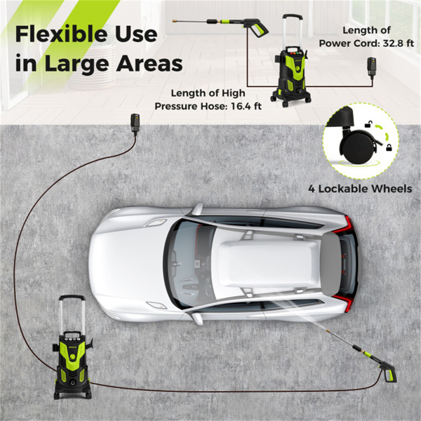 绿色2300 PSI电动高压清洗机，带4个快速连接喷嘴和肥皂瓶，1900W大功率清洗机，适用于车道露台-10