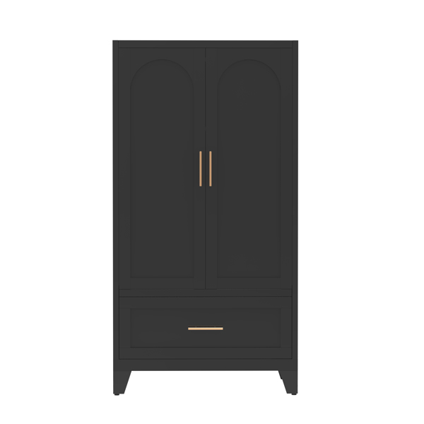 60英寸高金属衣柜，带1个抽屉和挂衣杆，双门设计，内置搁板，适用于卧室、办公室、洗衣房、玄关、门厅、客房（黑色）-14