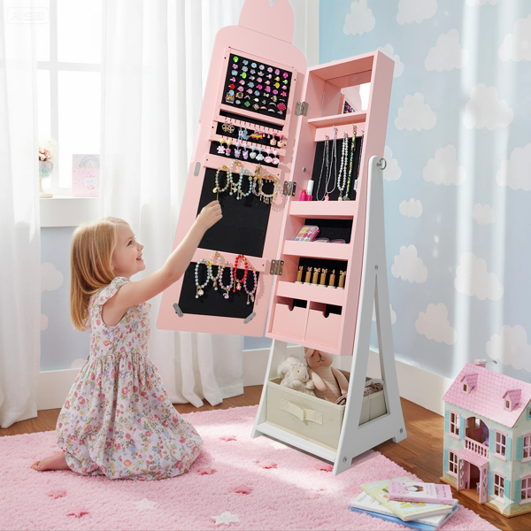 粉色 兔子元素 密度板 喷漆 1门1布抽 儿童饰品镜柜-14