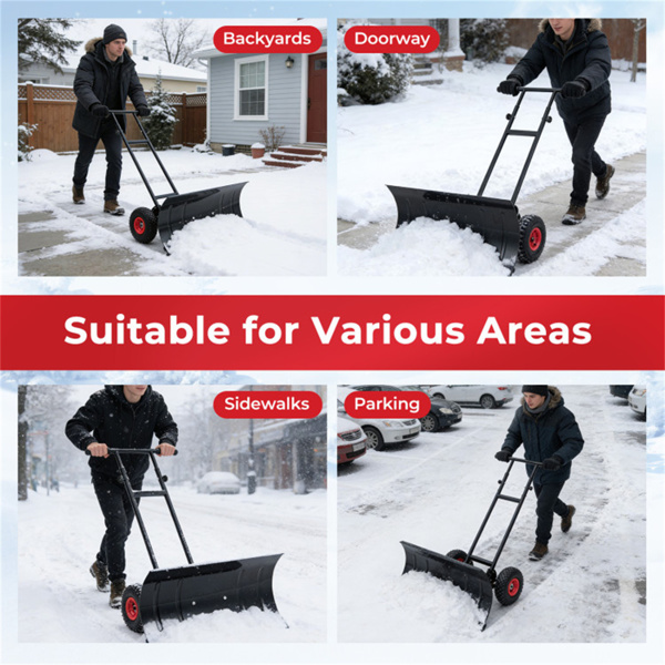 29英寸x 33英寸x 44英寸带轮子的铲雪机，6级手柄倾斜和7级叶片旋转推雪机，适用于车道-6