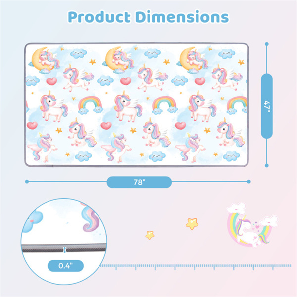 防水独角兽印花婴儿玩具笔垫卷起式便携式泡沫垫，适用于室内外爬行和玩耍-4