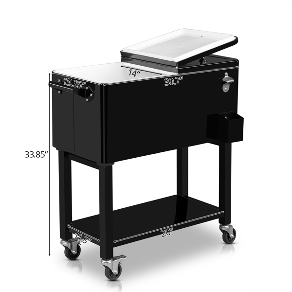 80qt 黑色 冷冻保温推车 86*39*91cm 长方形 塑料箱体 铁脚管 冷冻保温 上下可分离-20