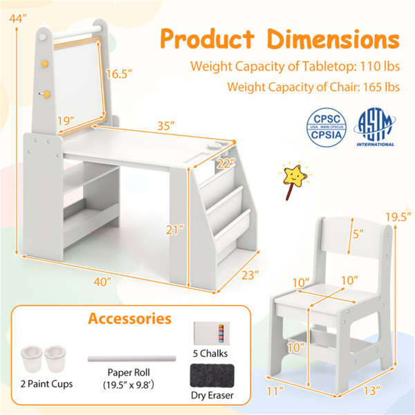 灰色儿童活动桌，带磁性白板/黑板和纸卷，多功能绘画和学习艺术桌-3