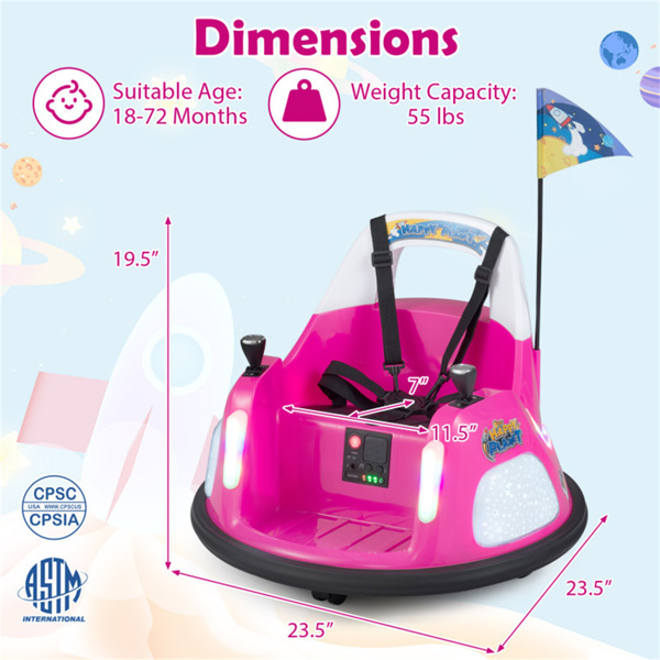 粉色5点式安全带儿童碰碰车，带闪光灯和音乐，安全0.7-1.2英里/小时的男孩和女孩骑行玩具-6