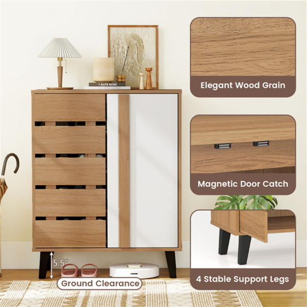 29.5“农舍鞋柜（天然+白色）-4层货架，3层可调节，9种高度设置-9