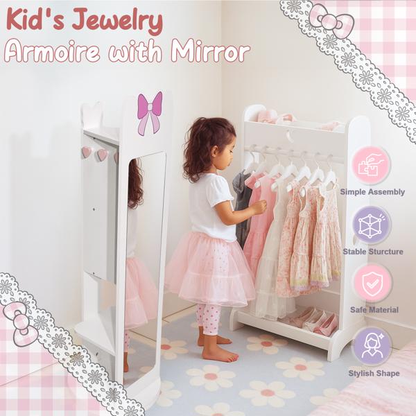 白色 蝴蝶结元素 密度板 喷漆 1门1层架 儿童饰品镜柜 底部可旋转-21