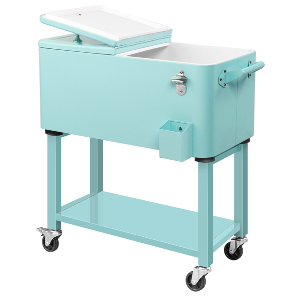 80QT  薄荷绿 上下可分离 冷冻保温推车 86*39*91cm   塑料箱体 铁脚管  冷冻保温  带单托盘-11