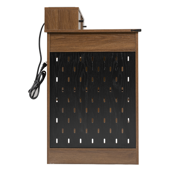 55英寸农舍风格办公桌，带储物柜和充电站，谷仓门设计电脑书桌，配备键盘托盘、显示器支架和洞洞板，适用于书房、客厅、家庭办公室，深胡桃木色。-19