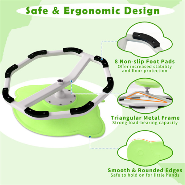 绿色儿童感官旋转椅：360°旋转，220磅容量，行星设计，PP/金属，防滑垫，用于平衡和协调-8