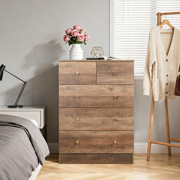 R279-9灰色 刨花板 贴麻面三胺 66*40*91cm 3+2抽 抽屉柜 哑金把手-1