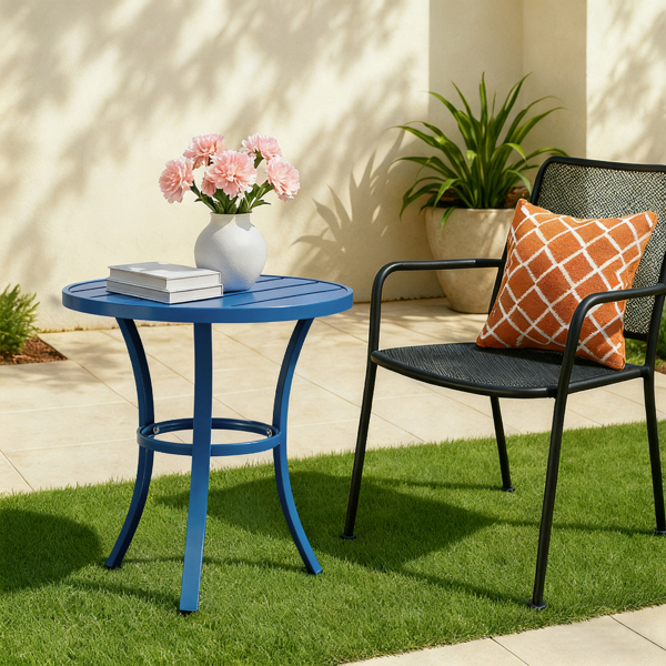 50.5*50.5*51cm 圆桌  海军蓝色 三脚 庭院铁边桌-5