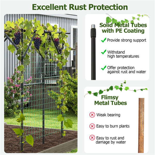 大型花园格子拱门-79英寸x59英寸x78英寸PE涂层金属，用于攀爬藤蔓的防锈植物支架-6